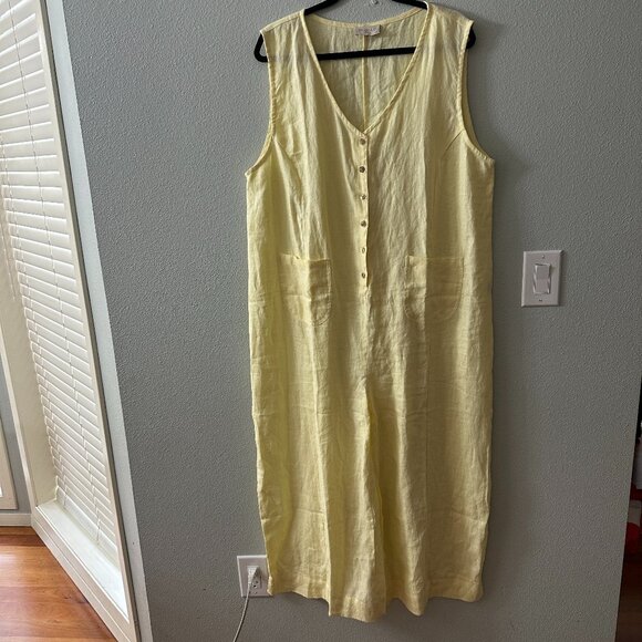 Nomad The Label French Linen Florentina Wide Leg Jumpsuit XXL Lemon Yellow - Picture 1 of 7